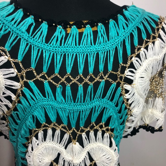 Crotchet Missshop Knit Top Beautiful Size Large Sheer Macramé Crochet cover up - Picture 2 of 8